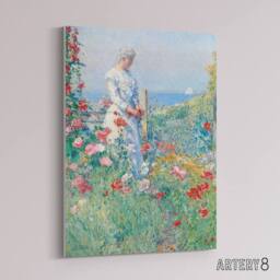 "Artery8 Celia in Her Garden Floral Portrait Hassam Canvas Wall Art Print - Size: W12"" x H16""" - thumbnail 2