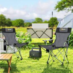 OUTSUNNY Set of 2 Reclining Camping Chairs in Grey - thumbnail 1
