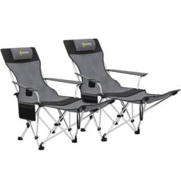 OUTSUNNY Set of 2 Reclining Camping Chairs in Grey - thumbnail 2
