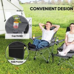 OUTSUNNY Set of 2 Reclining Camping Chairs in Grey - thumbnail 6