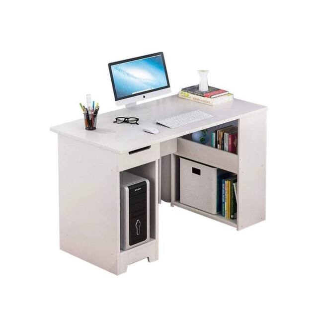 KORVIXA PC Laptop Gaming Table Shaped Corner Computer Desk in White - Size: 100 cm x 100 cm - image 1