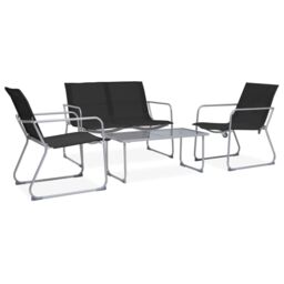 Berkfield Home 4 Piece Garden Lounge Set Fabric & Steel Black - thumbnail 1