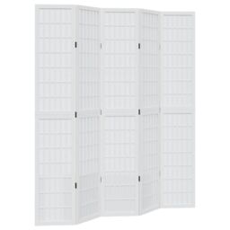 Berkfield Home Room Divider 5 Panels White Solid Wood Paulownia - thumbnail 2