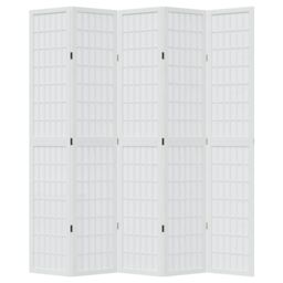 Berkfield Home Room Divider 5 Panels White Solid Wood Paulownia - thumbnail 4