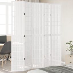 Berkfield Home Room Divider 5 Panels White Solid Wood Paulownia - thumbnail 1