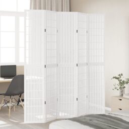 Berkfield Home Room Divider 5 Panels White Solid Wood Paulownia - thumbnail 3