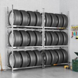 Berkfield Home 3-Layer Tire Racks 2 pcs Silver 110x40x200 cm Steel - Size: 110 x 40 x 200 cm