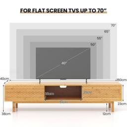 "KORVIXA TV Stand for 65"" 70"" TVs 160cm TV Bamboo Console Table in Natural - Size: 100 cm x 100 cm" - thumbnail 2