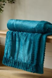 Catherine Lansfield 'Velvet & Faux Fur' Throw in Teal - Size: 150 cm x 200 cm