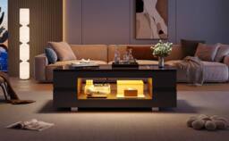 Matteo Modern Black LED Coffee Table - High Gloss, Open Storage, Glass Top - thumbnail 7