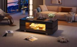 Matteo Modern Black LED Coffee Table - High Gloss, Open Storage, Glass Top - thumbnail 8