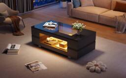 Matteo Modern Black LED Coffee Table - High Gloss, Open Storage, Glass Top - thumbnail 9