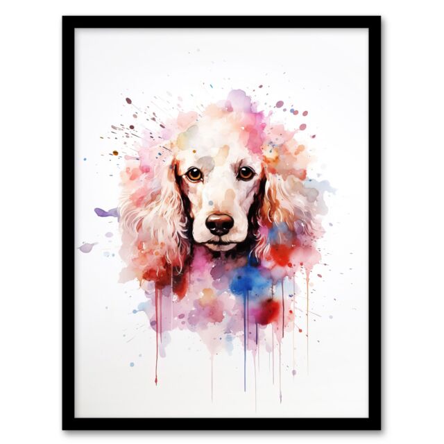 "Artery8 Wall Art Print Poodle Lovers Gift Watercolour Pet Portrait Painting Artwork Art Framed - Size: W12"" x H16""" - image 1