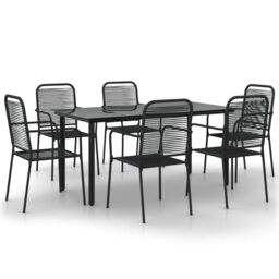 Berkfield Home 7 Piece Garden Dining Set Black Cotton Rope & Steel - thumbnail 2
