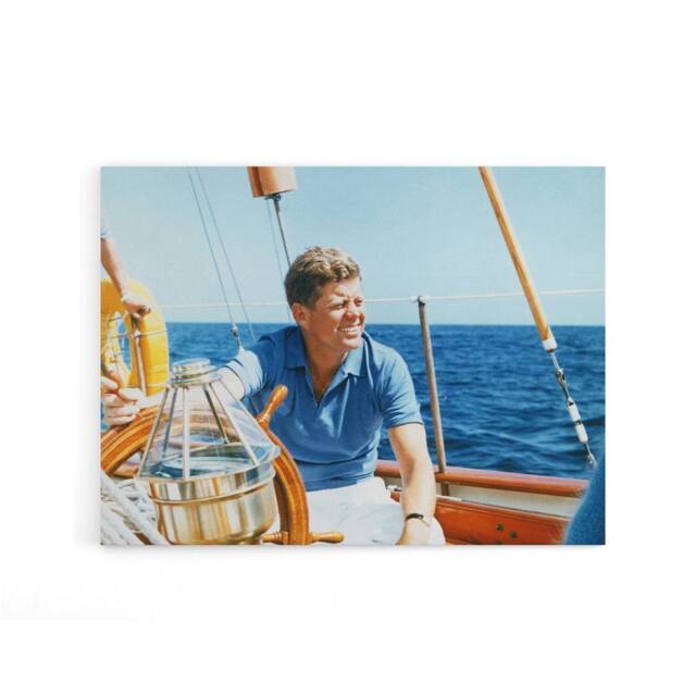 "Artery8 President John F Kennedy JFK At Yacht Wheel Canvas Wall Art Print in Blue - Size: W18"" x H24""" - image 1