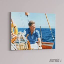 "Artery8 President John F Kennedy JFK At Yacht Wheel Canvas Wall Art Print in Blue - Size: W18"" x H24""" - thumbnail 2