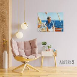 "Artery8 President John F Kennedy JFK At Yacht Wheel Canvas Wall Art Print in Blue - Size: W18"" x H24""" - thumbnail 3