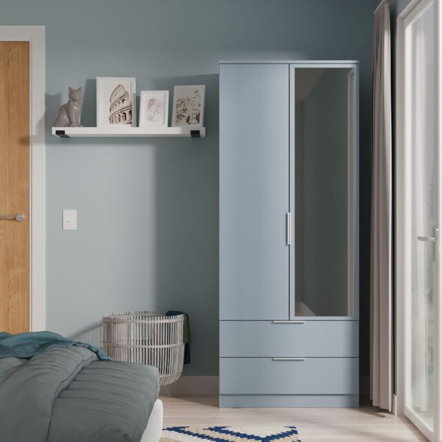 Ready Assembled 2 U Dover 2 Door 2 Drawer Mirrored Wardrobe (Ready Assembled) in Light Blue - image 1