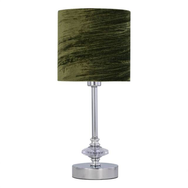 First Choice Lighting Chrome Jewelled Table Lamp with Green Crushed Velvet Shade in Silver - image 1