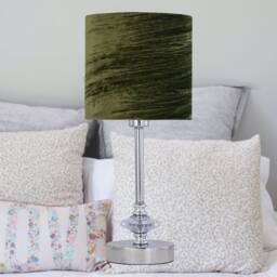 First Choice Lighting Chrome Jewelled Table Lamp with Green Crushed Velvet Shade in Silver - thumbnail 4