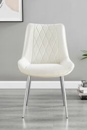 FurnitureboxUK 2x Pesaro Velvet Silver Leg Luxury Dining Chairs in Cream - thumbnail 2