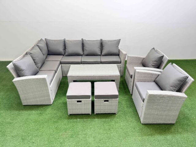 Fimous Outdoor 10 Seater Corner Sofa Sets with Chair 2 Small Stool Light Grey - image 1