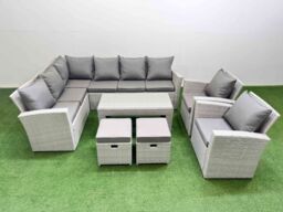 Fimous Outdoor 10 Seater Corner Sofa Sets with Chair 2 Small Stool Light Grey - thumbnail 1