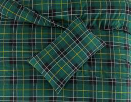Homes-Linen 100% Brushed Cotton Tartan Flannelette Duvet Cover Set in Green - Size: Single - thumbnail 2