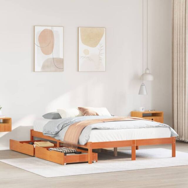 Berkfield Home Bed Frame without Mattress Wax Brown 120x190 cm Small Double Solid Wood Pine - image 1