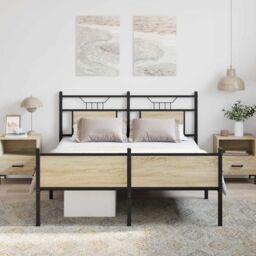 Berkfield Home Bed Frame without Mattress Sonoma Oak 140x200 cm Engineered Wood in Brown - thumbnail 4
