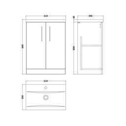 Balterley Contemporary Bathroom Floor Standing 2-Door & Basin, Blue, 600mm in Blue - thumbnail 5