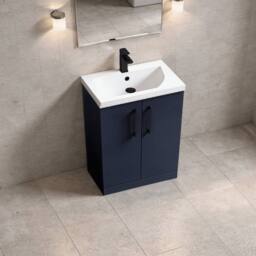Balterley Contemporary Bathroom Floor Standing 2-Door & Basin, Blue, 600mm in Blue - thumbnail 4