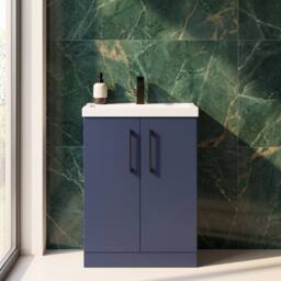 Balterley Contemporary Bathroom Floor Standing 2-Door & Basin, Blue, 600mm in Blue - thumbnail 6