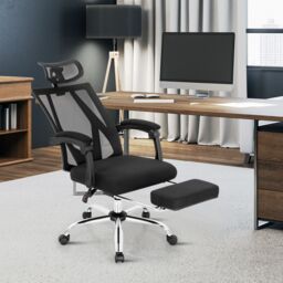 Costway Ergonomic Executive Office Chair High Back Reclining Chair Retractable Footrest in Black - thumbnail 5