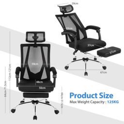 Costway Ergonomic Executive Office Chair High Back Reclining Chair Retractable Footrest in Black - thumbnail 2