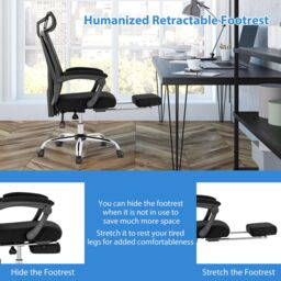 Costway Ergonomic Executive Office Chair High Back Reclining Chair Retractable Footrest in Black - thumbnail 6