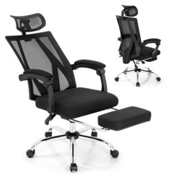 Costway Ergonomic Executive Office Chair High Back Reclining Chair Retractable Footrest in Black