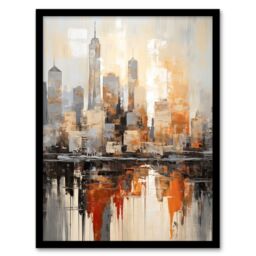 Artery8 Manhattan Skyline Oil Painting By M Hinge Geometric Heavy Palette Knife NYC Skyscraper Artwork Art Print Framed Poster Wall Decor - thumbnail 1