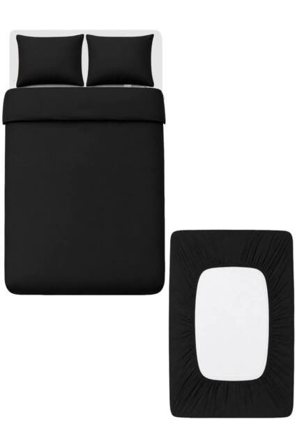 Pamposh 400TC Egyptian Cotton Duvet Cover Set With Matching Fitted Sheet in Black - Size: Double - image 1