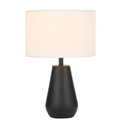 Lighting Collection Pair Touch Table Lamps Matt Black Linen Shades Table Lamp