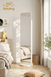 Living and Home Rotating Full-Length Mirror with Magazine Rack in Warm White - thumbnail 4