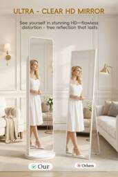 Living and Home Rotating Full-Length Mirror with Magazine Rack in Warm White - thumbnail 3
