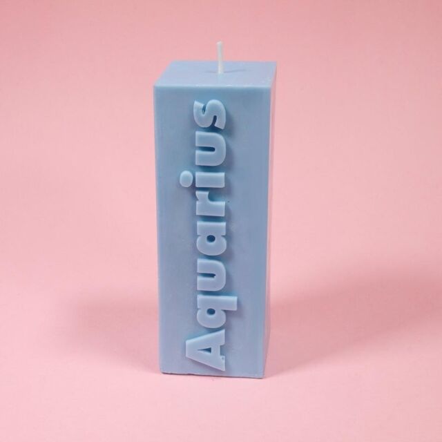 Flamingo Candles Aquarius Zodiac Block Pillar Candle in Baby Blue