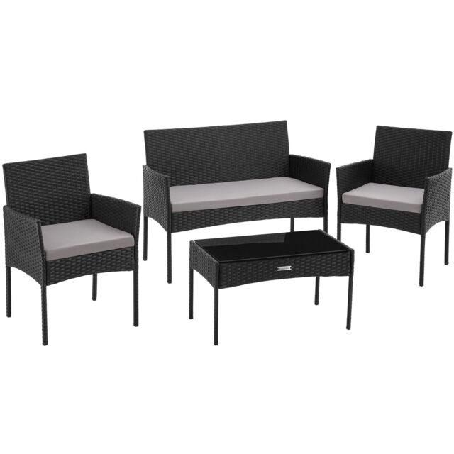 tectake Rattan Garden Furniture Palese - for 4 people, weather resistant in Black - Size: 4 Person - image 1