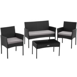 tectake Rattan Garden Furniture Palese - for 4 people, weather resistant in Black - Size: 4 Person
