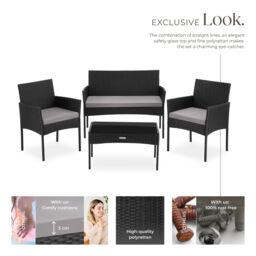 tectake Rattan Garden Furniture Palese - for 4 people, weather resistant in Black - Size: 4 Person - thumbnail 3