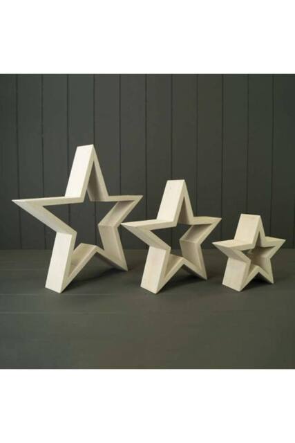 KDMD Set of Three Wooden Stars in Off-White - image 1