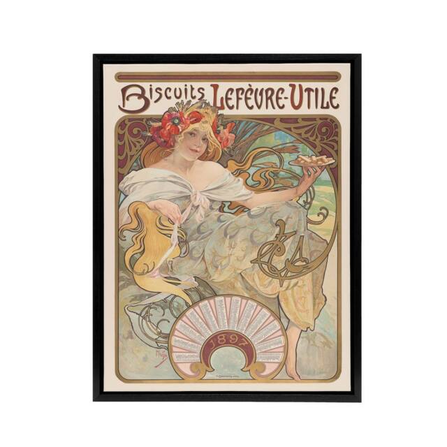 "Artery8 Biscuits Kitchen Vintage French Ad Framed Canvas Wall Art Print Mucha - Size: W12"" x H16""" - image 1