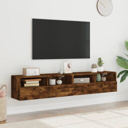 Berkfield Home TV Wall Cabinets 2 pcs Smoked Oak 80x30x30 cm Engineered Wood in Brown - Size: 80 x 30 x 30 cm - thumbnail 3