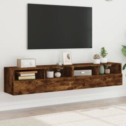 Berkfield Home TV Wall Cabinets 2 pcs Smoked Oak 80x30x30 cm Engineered Wood in Brown - Size: 80 x 30 x 30 cm - thumbnail 1